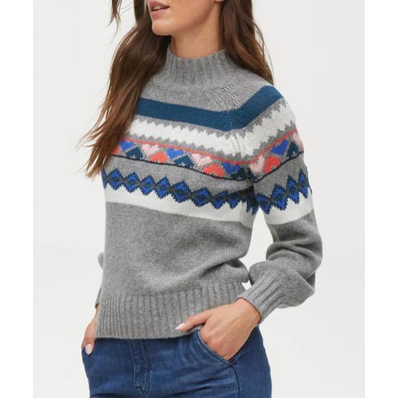 NEW MICHAEL STARS pernille turtleneck fair isle sweater in grey